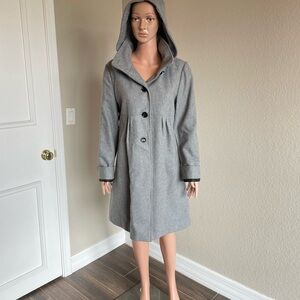 DKNY Gray Wool Blend Winter Coat with Detachable Hood